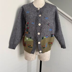 Vintage Embroidered Village Gardening sheep Sweater Cardigan Medium Large